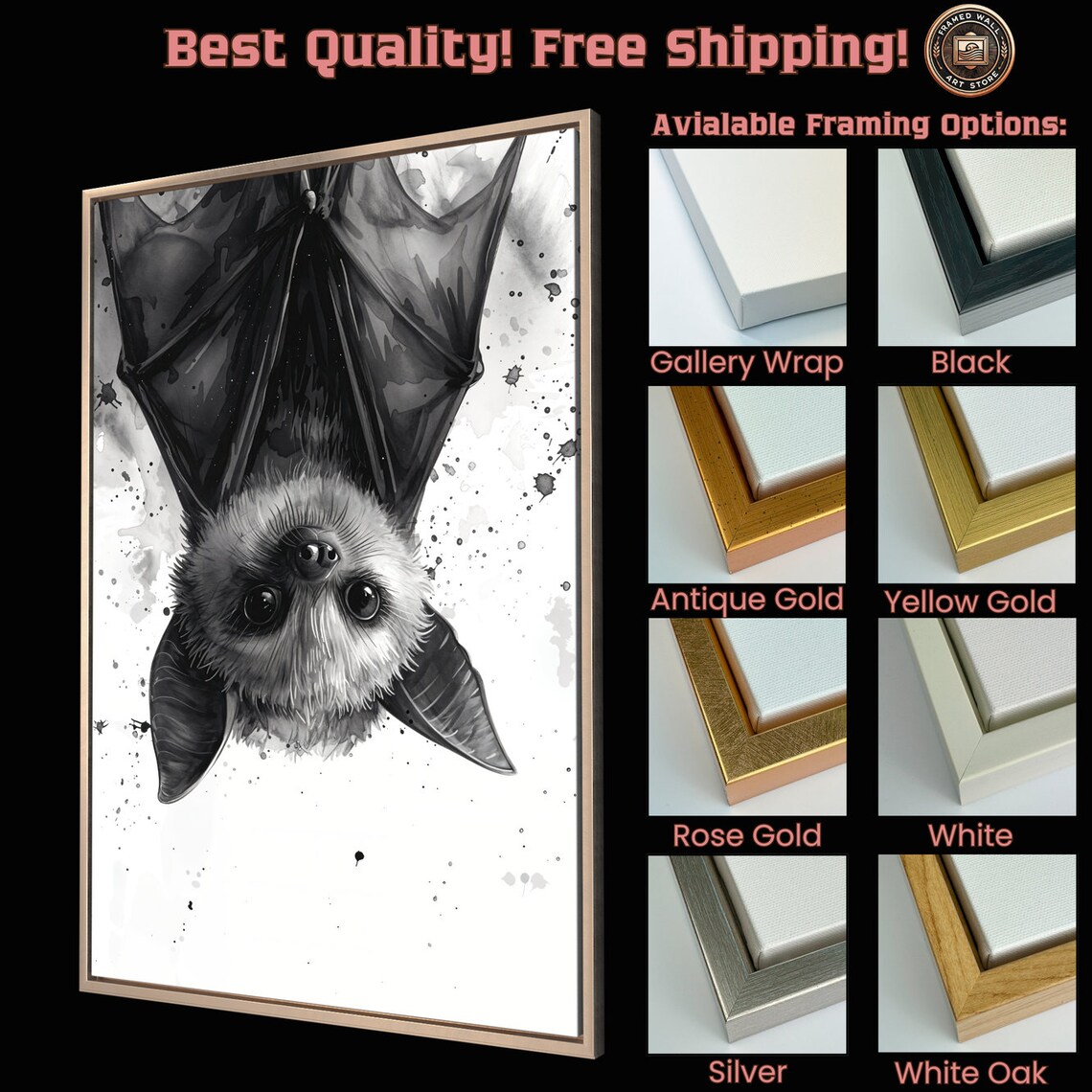 Adorable Bat Nursery Art Print, Cute Black And White - Image 5