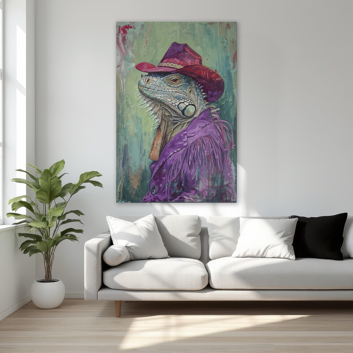 Surreal Iguana Cowboy, Western Reptile Art Print