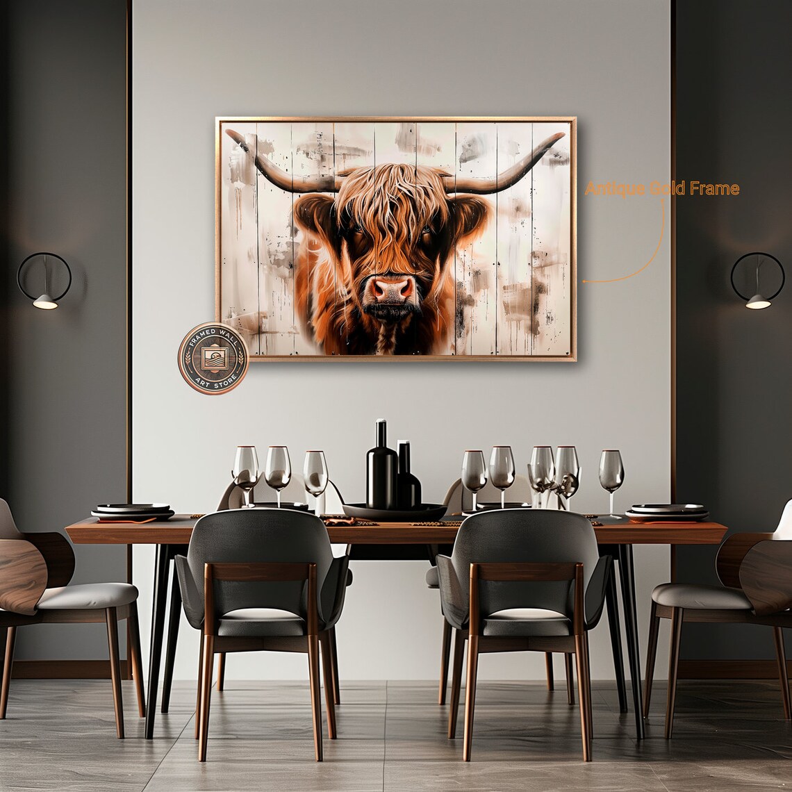 Highland Cow Portrait Rustic Wood Plank Watercolor Farm Art Poster - Image 2