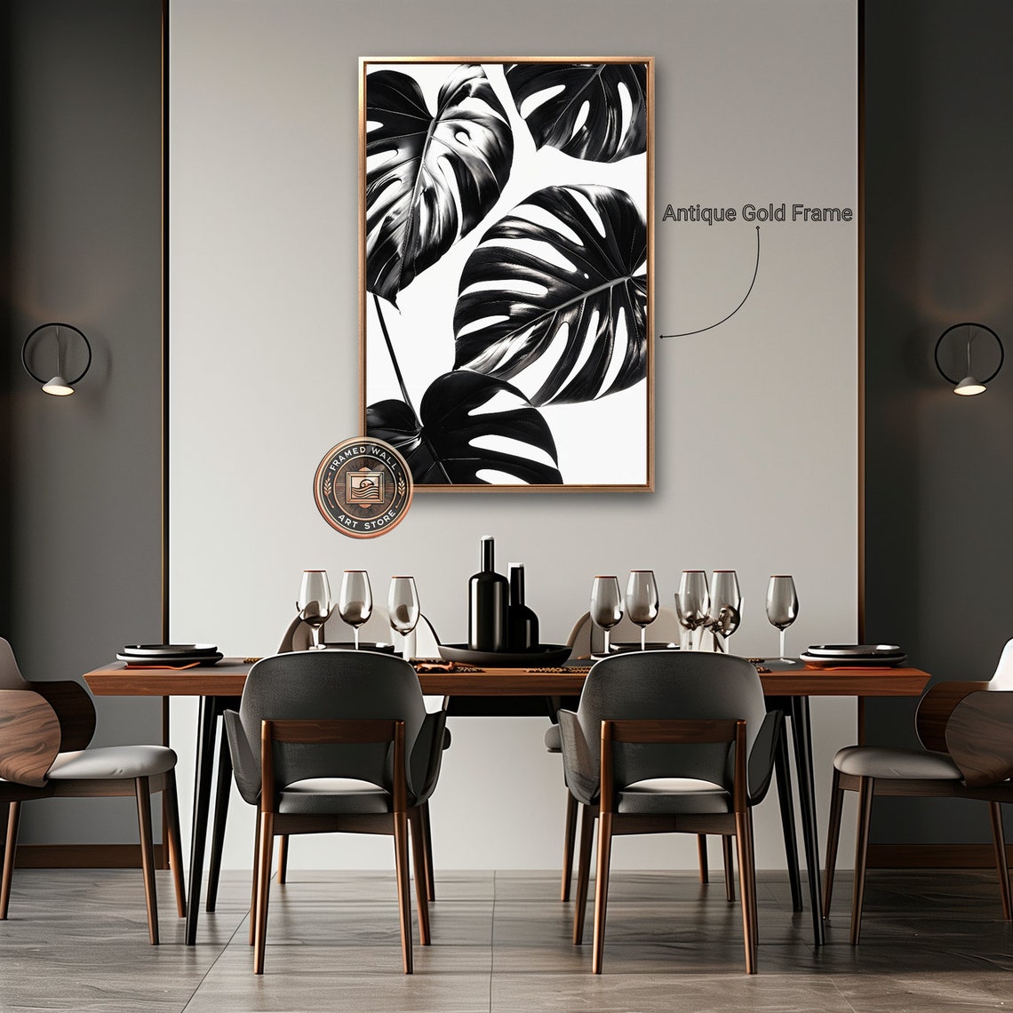 Black White Monstera Leaves Minimalist Botanical High Contrast Print - Image 2