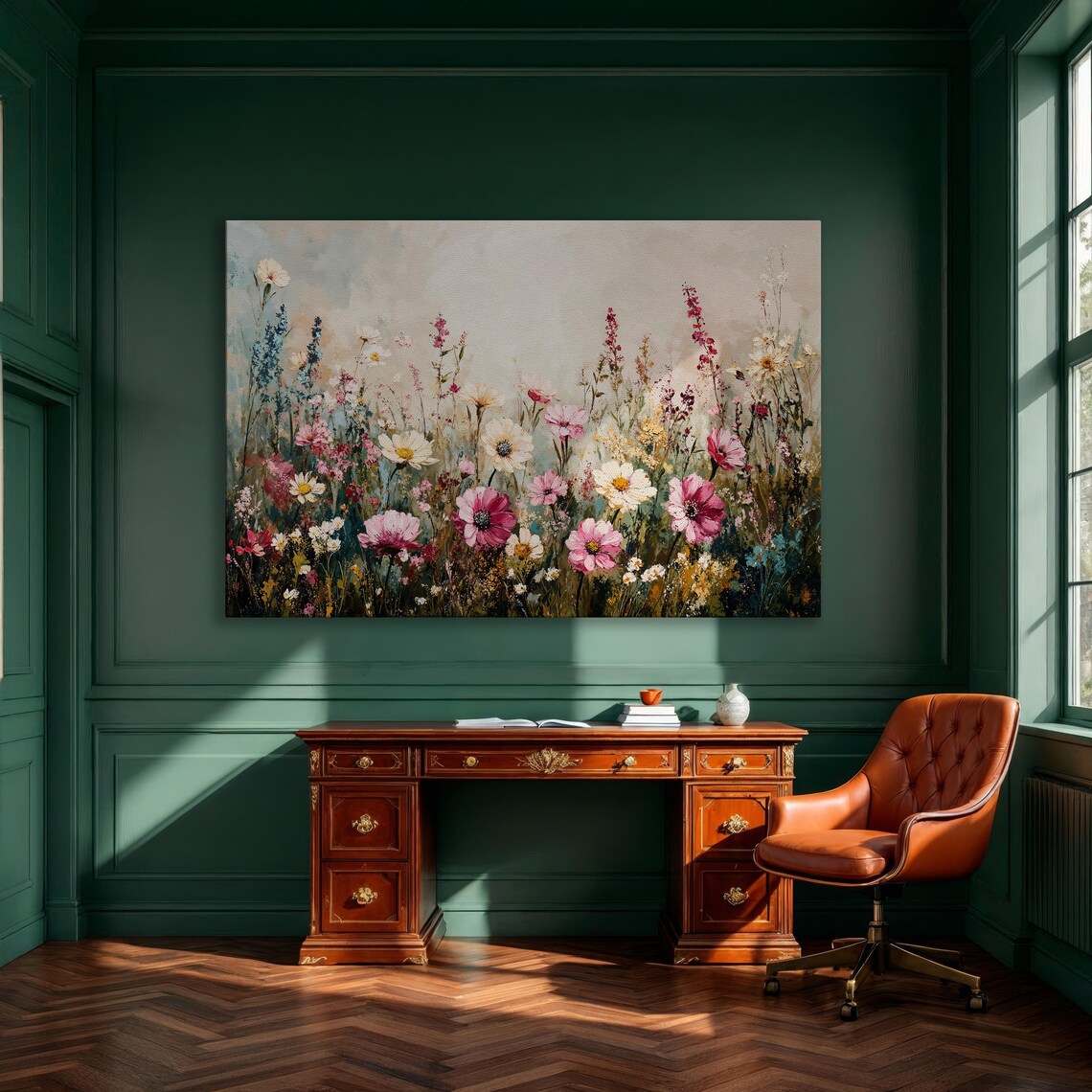 Pink Cosmos Wildflower Meadow Soft Spring Floral Painting Art Poster