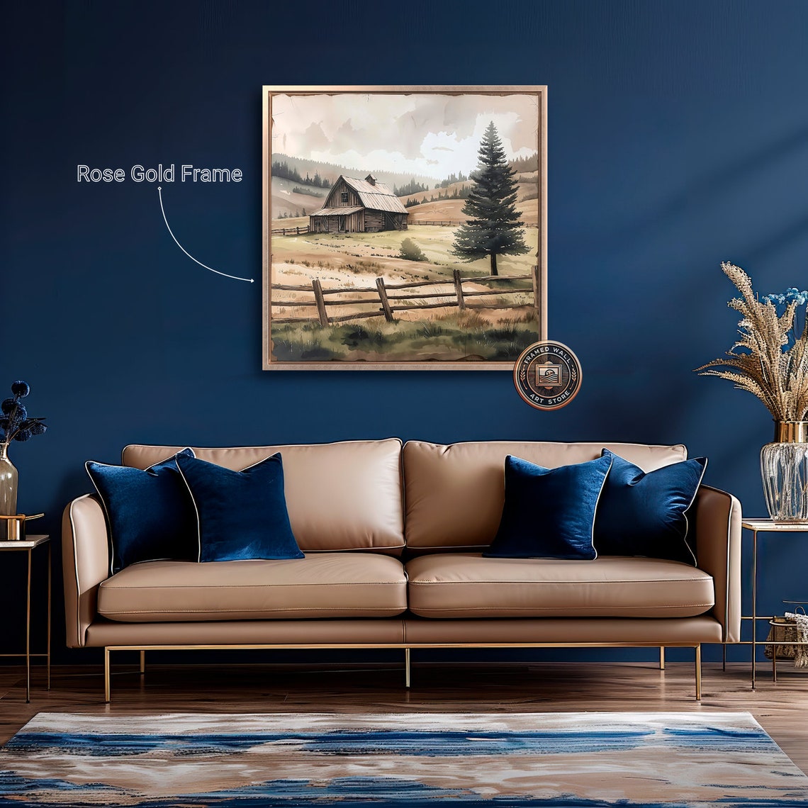 Rustic Wooden Barn Pine Tree Rolling Hills Watercolor Art Poster - Image 5