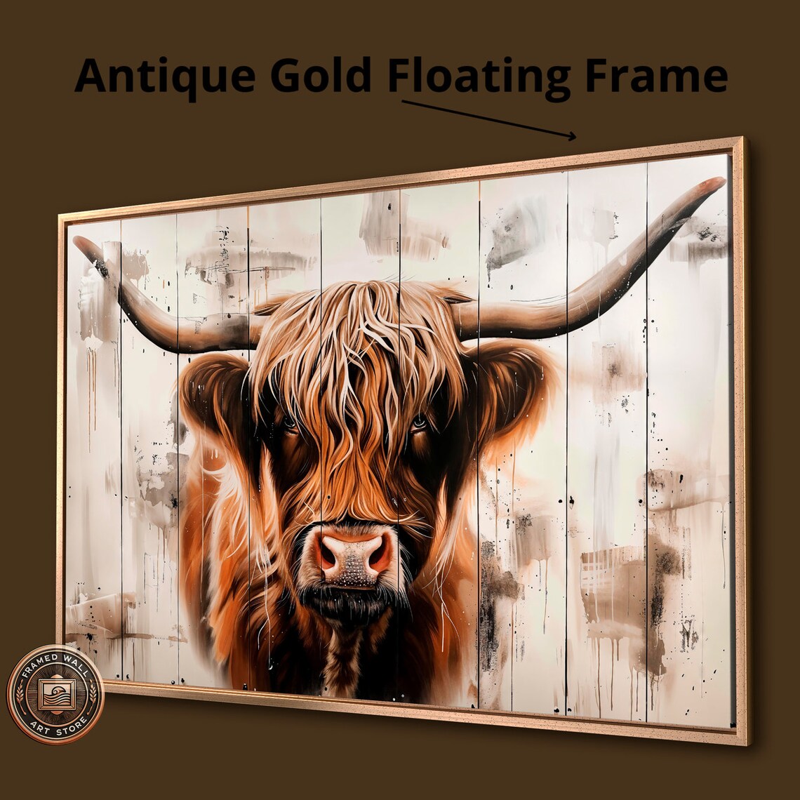Highland Cow Portrait Rustic Wood Plank Watercolor Farm Art Poster - Image 4