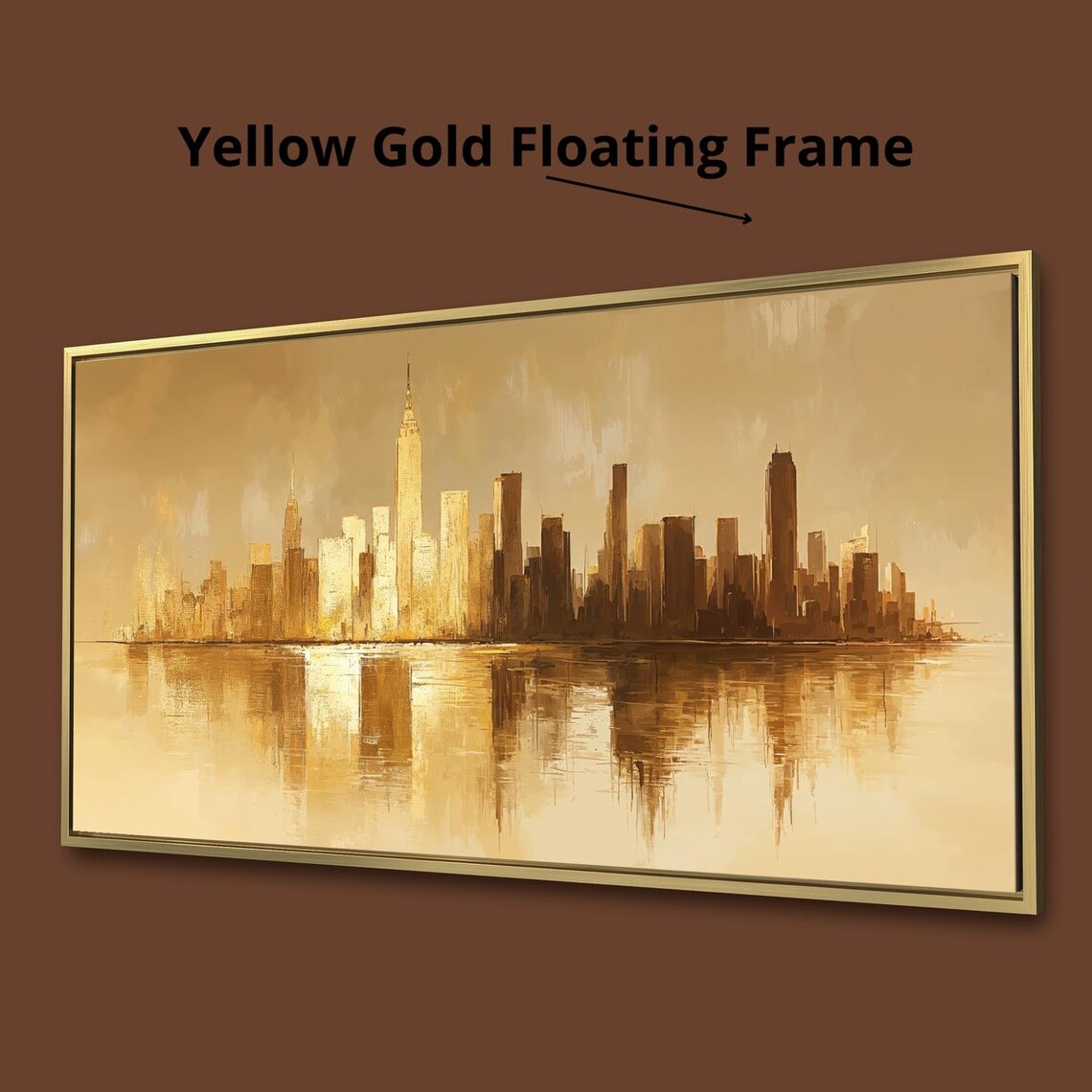 Golden City Skyline With Tall Spire Reflecting On Calm Water Poster - Image 3