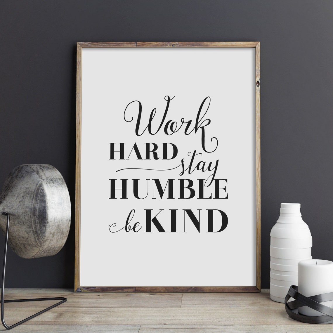 Work Hard Stay Humble Be Kind Mixed Lettering Inspirational Wall Art - Image 2