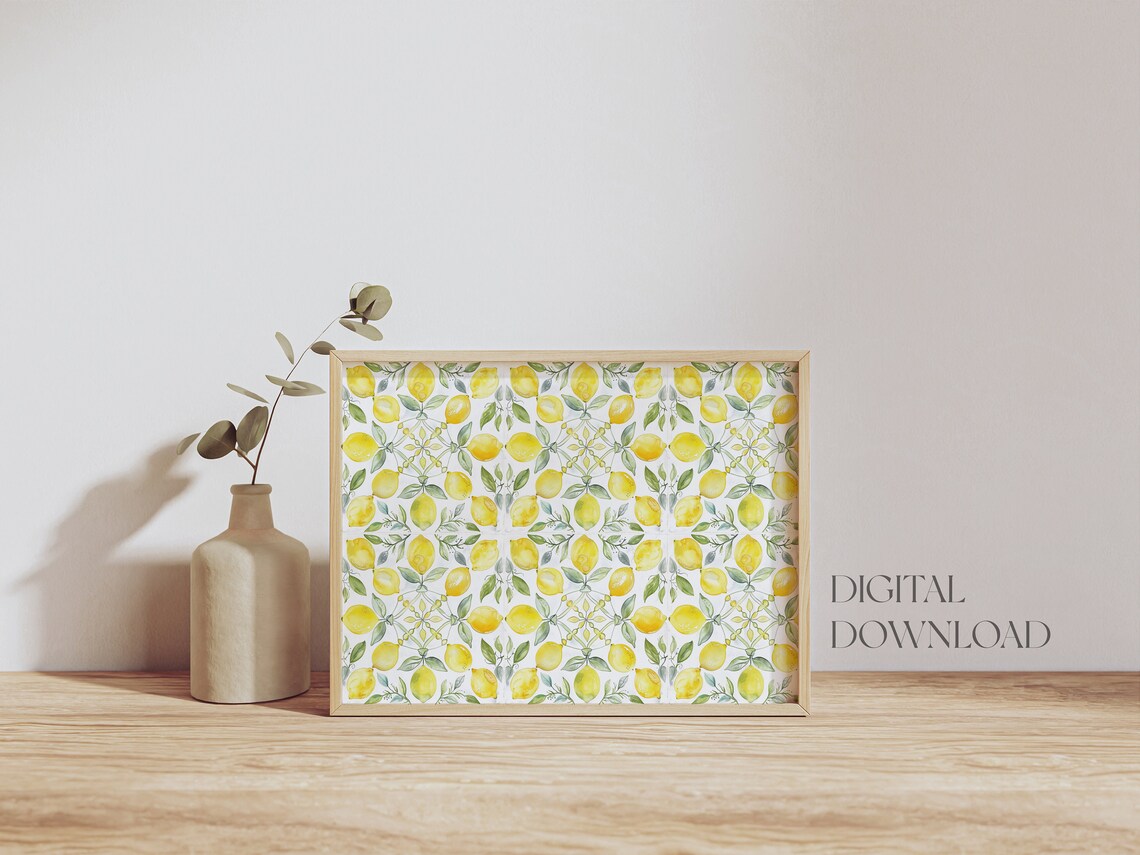 Watercolor Lemons Tiles Kitchen Wall Art Fruit Wall Art Moroccan Tiles Spanish Tiles Mediterranean Tile Seamless Pattern - Image 2