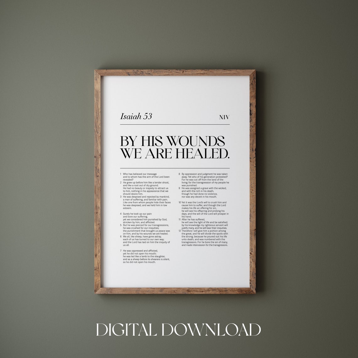 Isaiah 53 Chapter By His Wounds We Are Healed NIV Scripture Poster