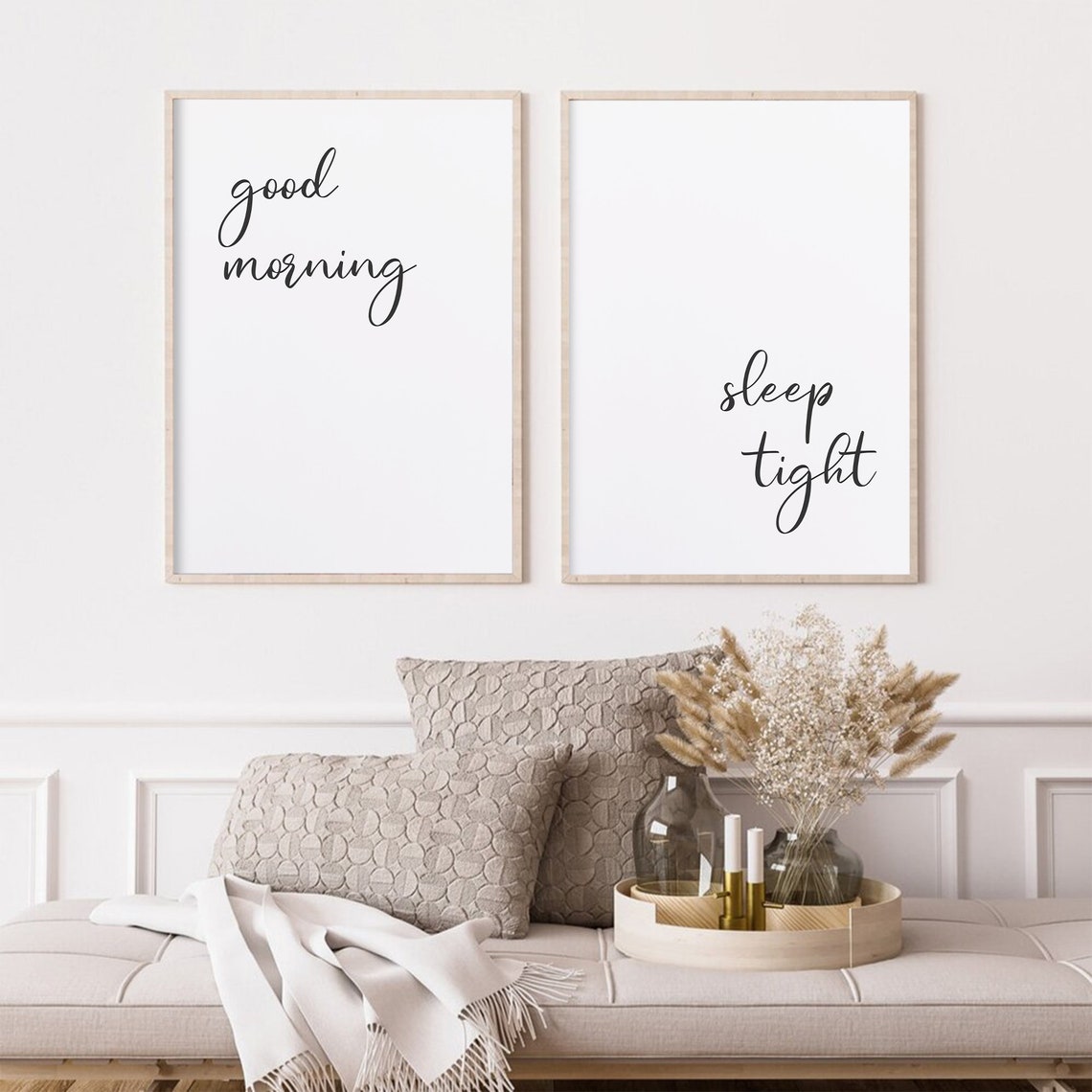 Good Morning Sleep Tight Script Calligraphy Poster Set Of Two - Image 2