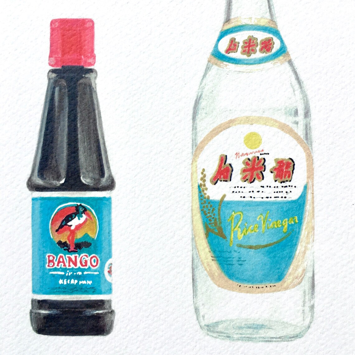 Asian Condiments Illustrated Bottles Sriracha Soy Sauce Kitchen Poster - Image 2