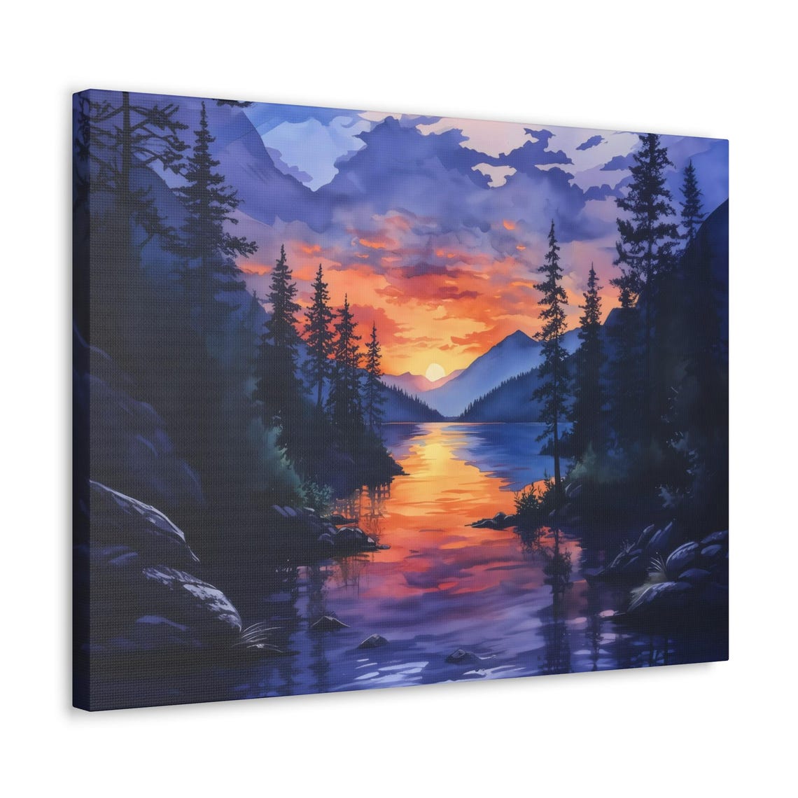 Lake Sunset Pattern Print Landscape Modern Painting Fantasy Nature Rustic Wall Print Airbnb Art Wall Decor