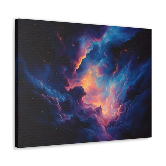 Night Sky Bright Neon Clouds Print Evening Landscape Modern Painting Fantasy Nature Rustic Wall Print Airbnb Art Wall Decor