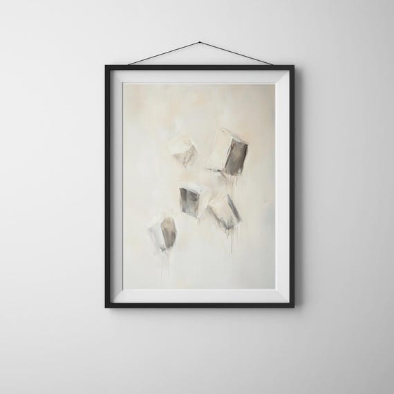 Falling Silence Minimalist Geometric Cube Print Neutral Abstract Wall Art