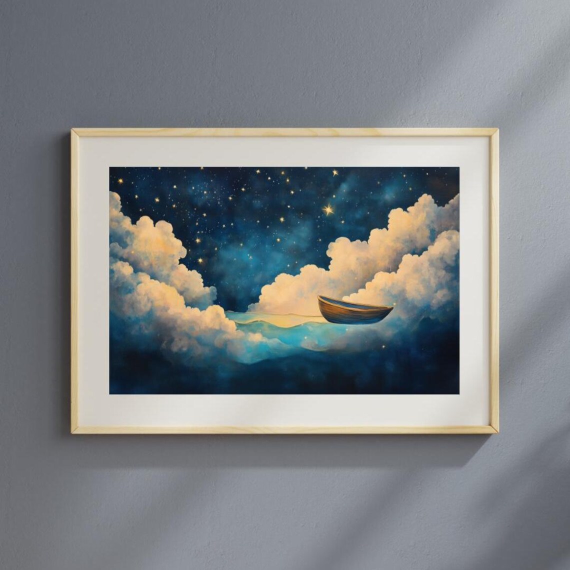Night Voyage Dreamy Surreal Boat, Starry Sky