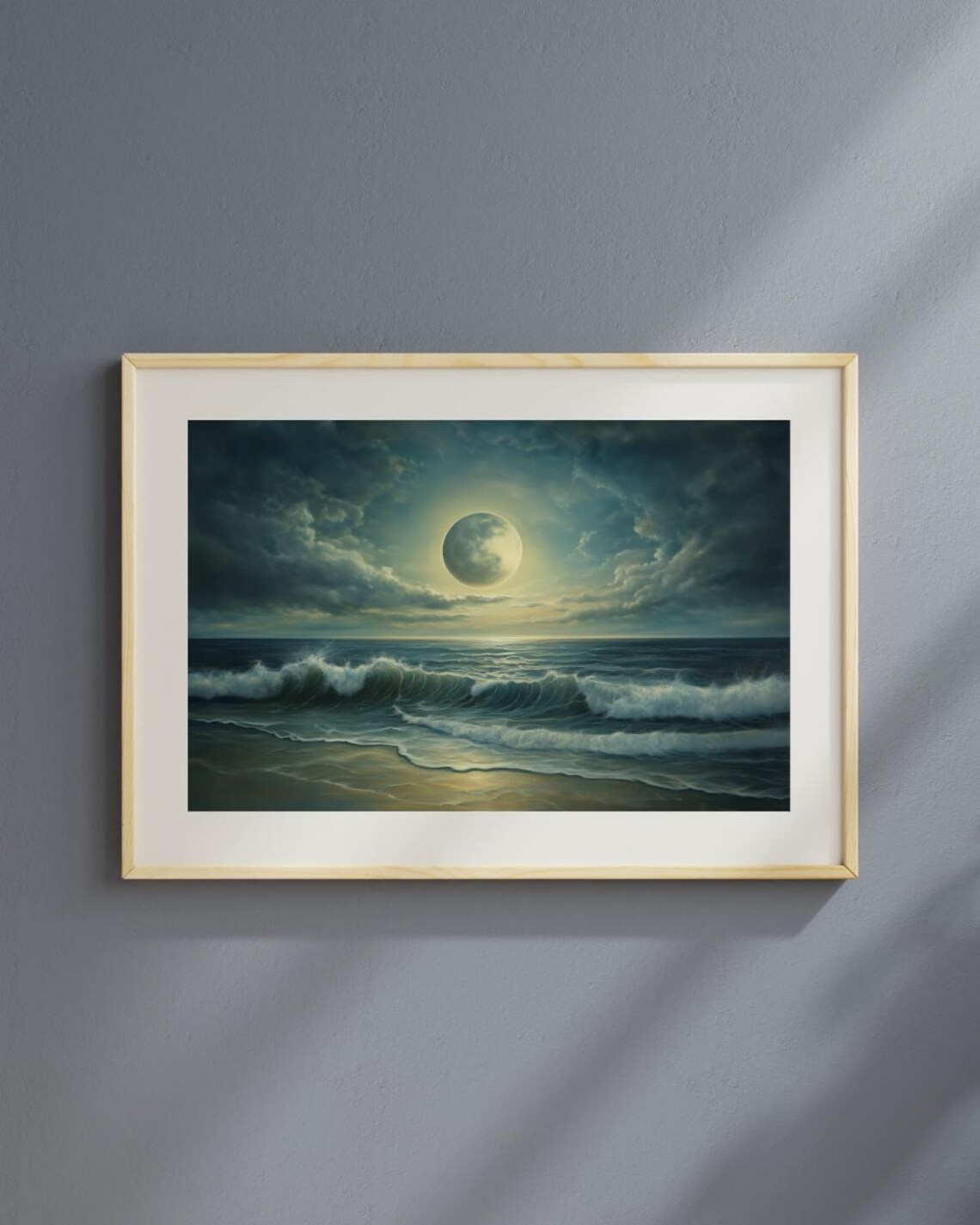 Lunar Tide Surreal Ocean Moonrise, Celestial Seascape - Image 3