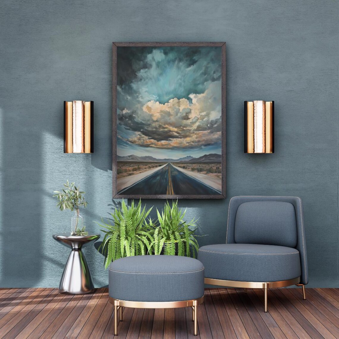 Desert Highway Oil Painting, Western Landscape - Image 3