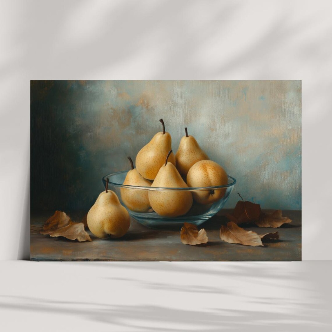 Still Life Pears in Glass Bowl, Autumn Harvest