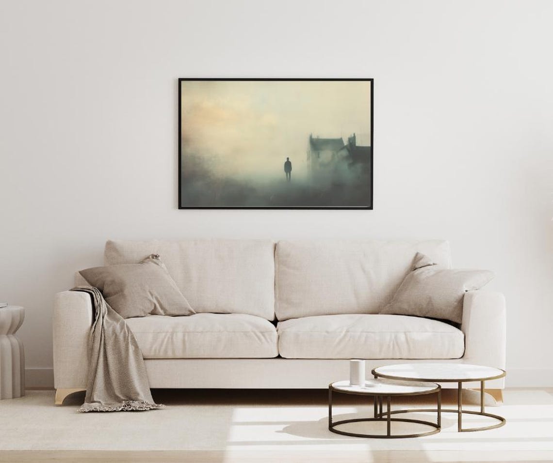 Foggy Silhouette Print Dreamlike Abstract Wall Art Moody Minimalist Landscape Decor - Image 4