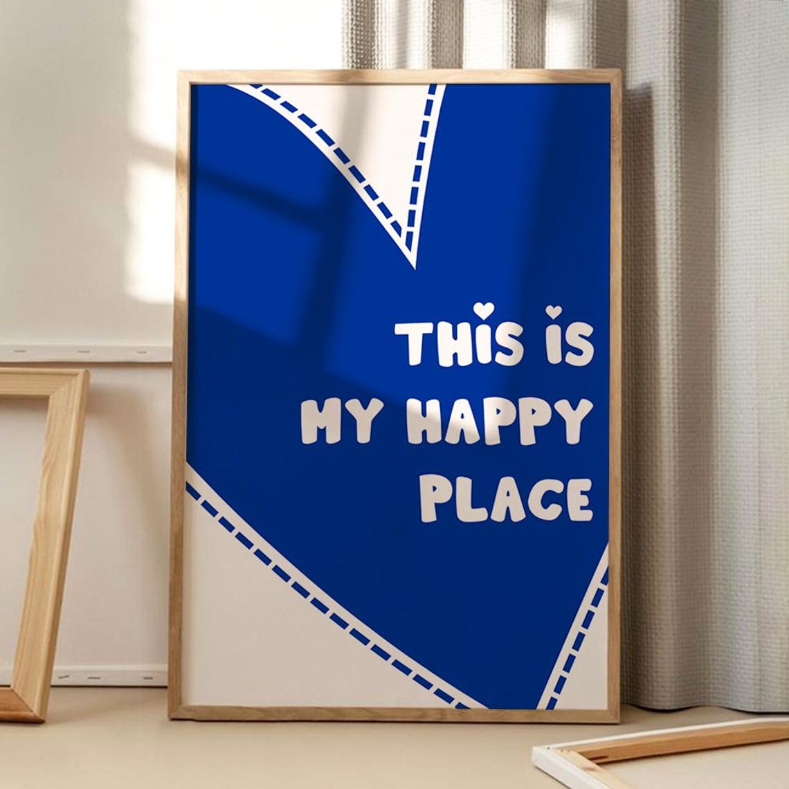 This Is My Happy Place Blue Heart Retro Typography Art Poster