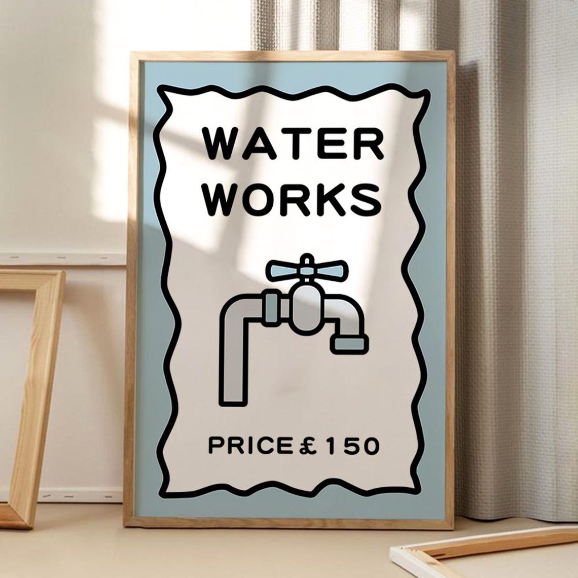 Water Works Faucet Monopoly Style Funny Bathroom Novelty Art Print