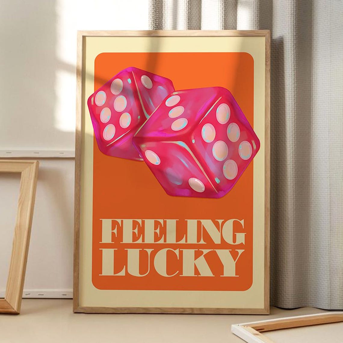 Trendy Feeling Lucky Pink Dice Retro Orange Casino Decor Wall Art