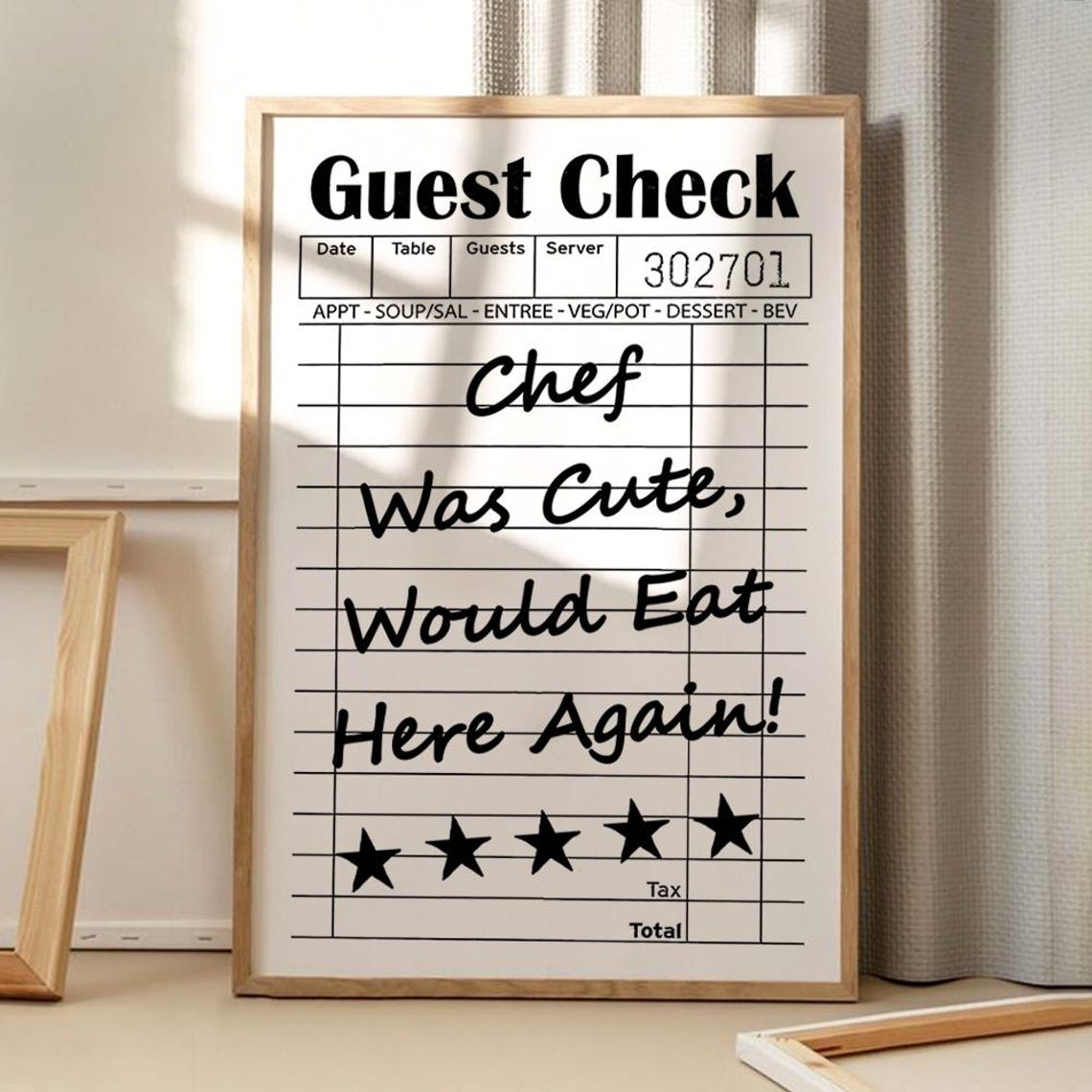 Chef Was Cute Would Eat Here Again Guest Check Kitchen Poster Funny