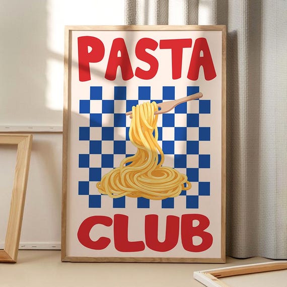 Pasta Club Art Poster Funny Wall Kitchen Decor Retro Home Print Printed Gift