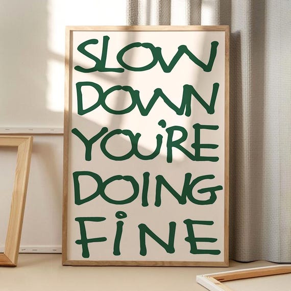 Slow Down You Are Doing Fine Motivational Quote Art Poster Trendy Wall Inspirational Decor Retro Home Printed Gift