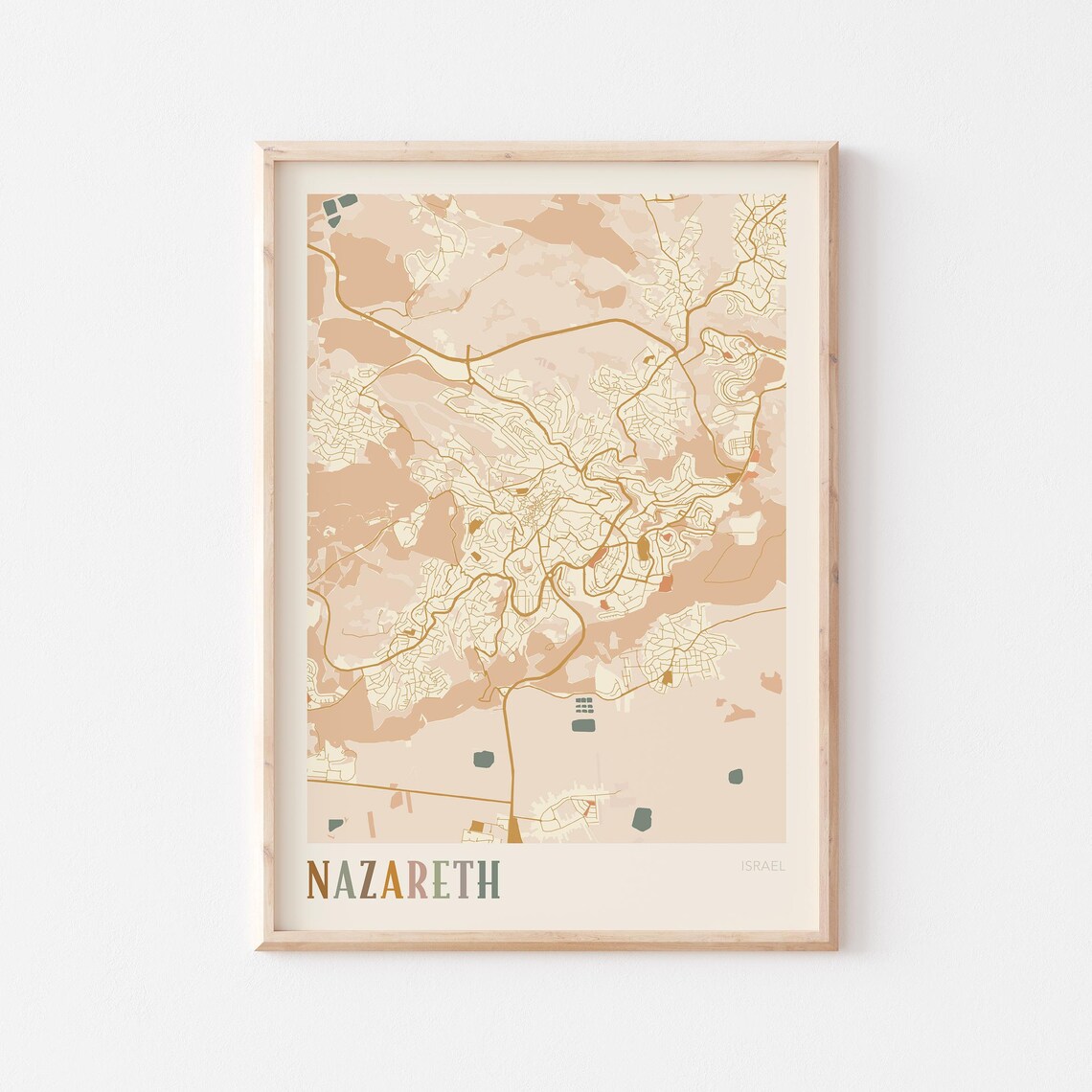Nazareth Map Poster Print Wall Art Israel Travel Gift Boho