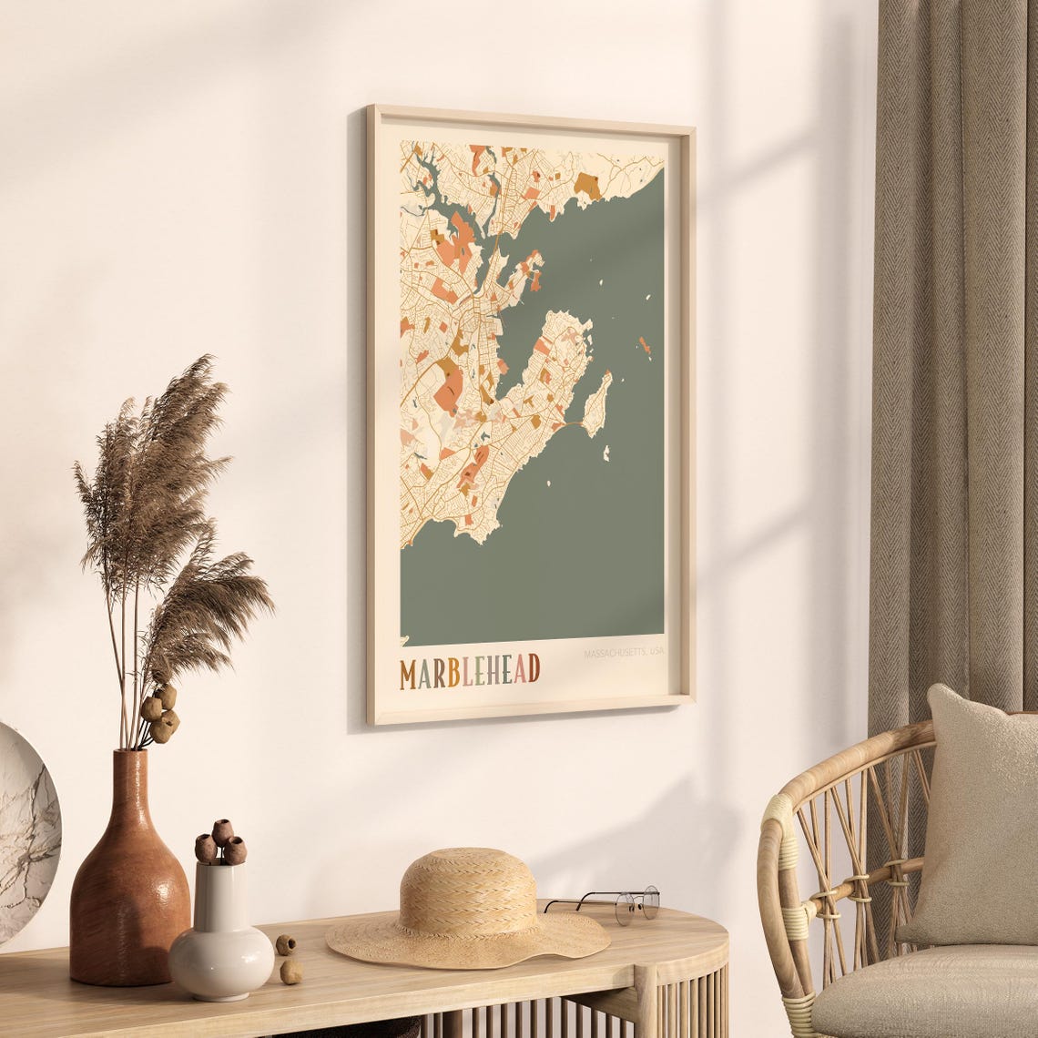 Marblehead Massachusetts Boho Terracotta City Street Map Poster - Image 3