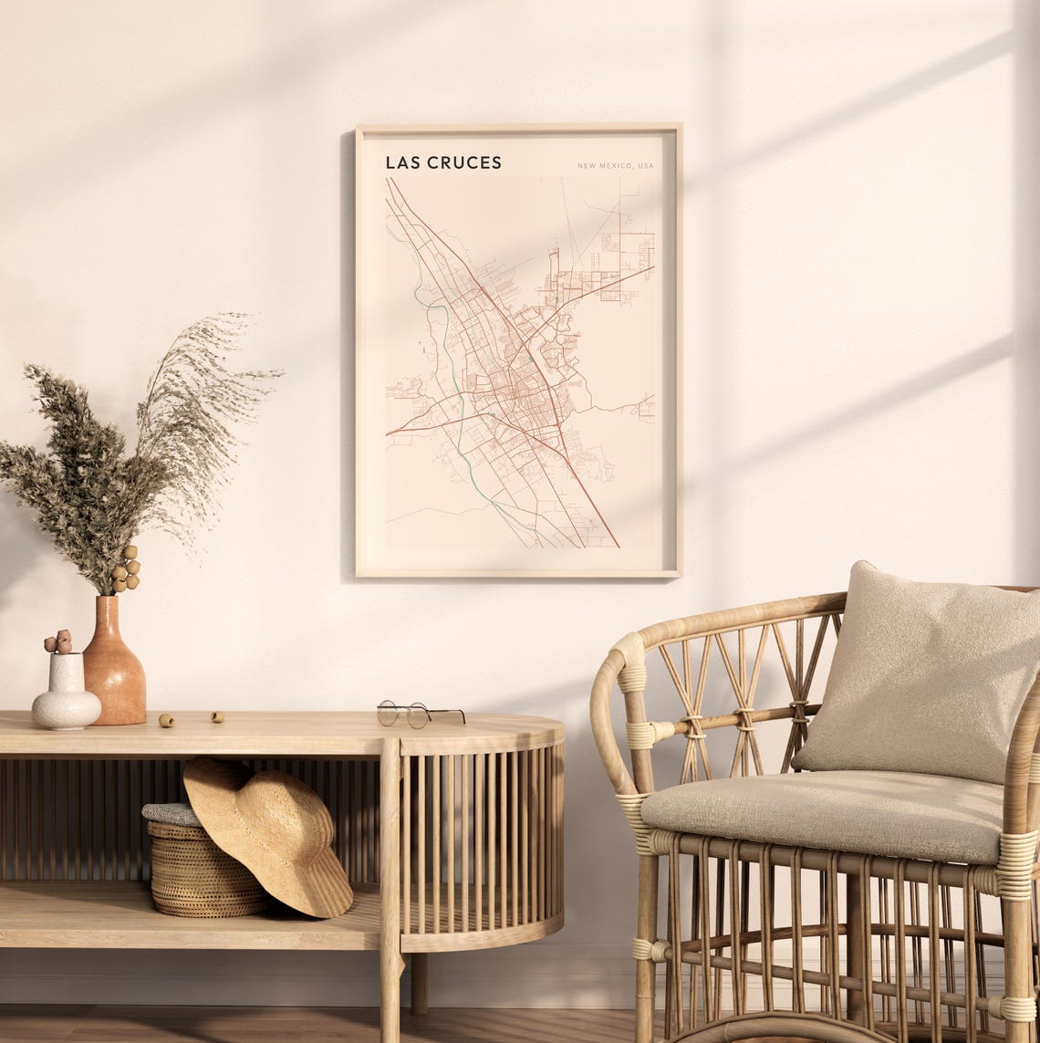 Las Cruces New Mexico USA Modern Beige Minimal City Street Map Poster - Image 2