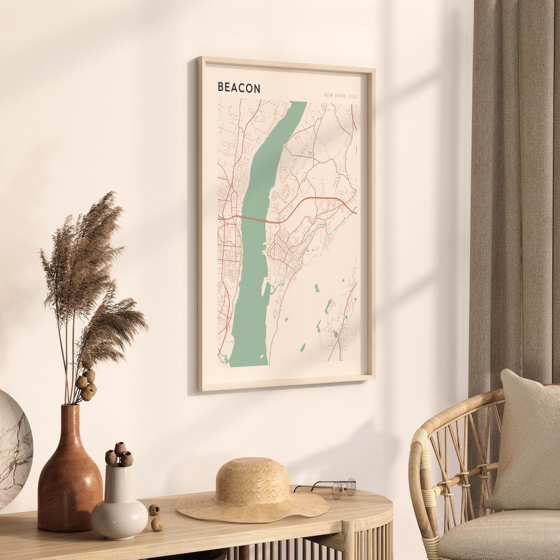 Beacon New York USA Modern Beige Minimal City Street Map Poster - Image 3