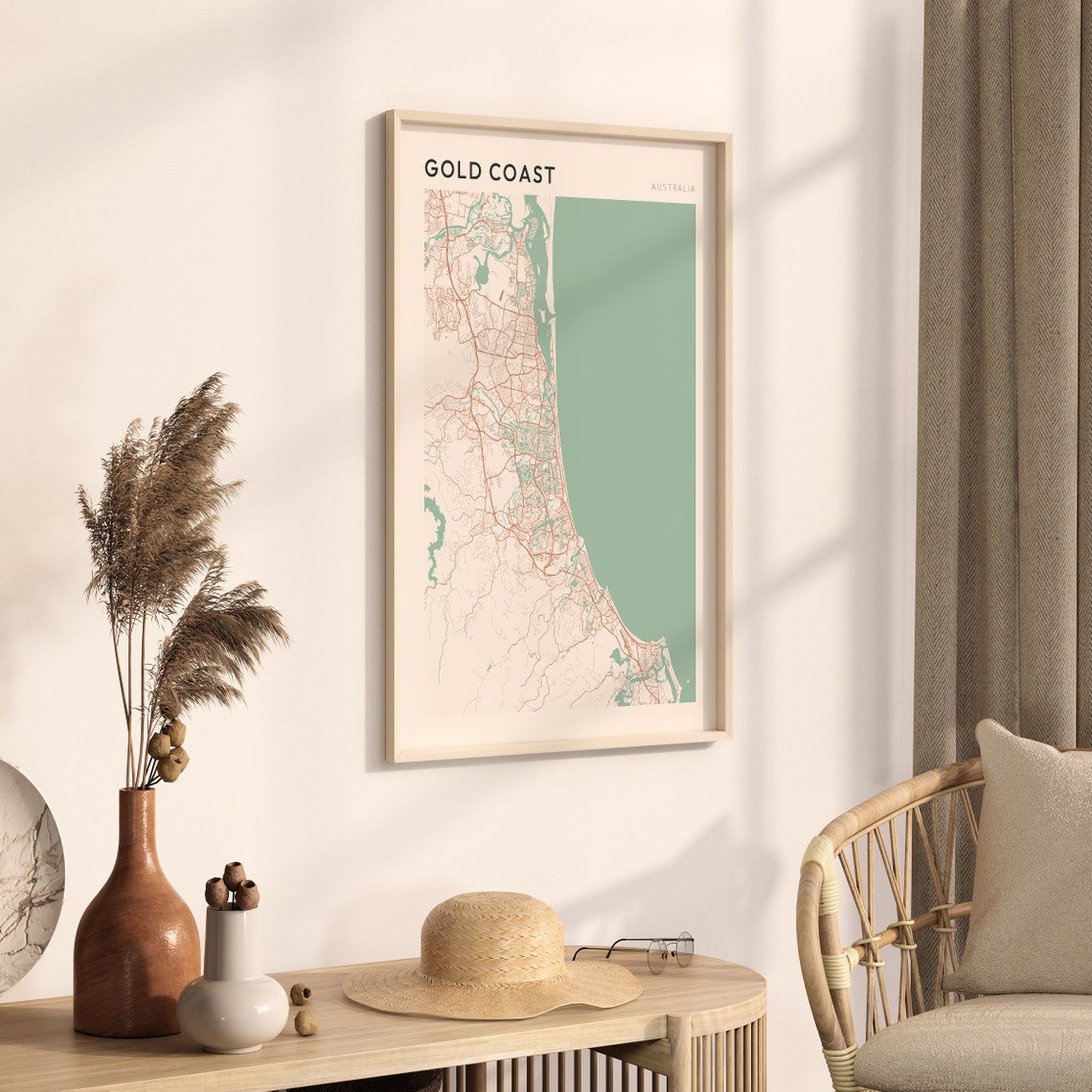 Gold Coast Queensland Australia Modern Minimalist Coastal Map Poster - Image 3