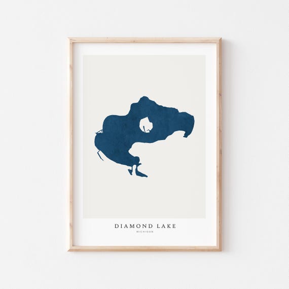 Diamond Lake Map Art Print, Michigan Travel Poster