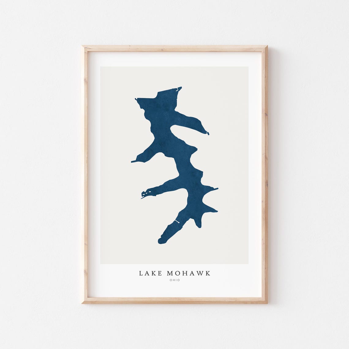 Lake Mohawk Ohio Navy Blue Lake Shoreline Map Silhouette Art Poster
