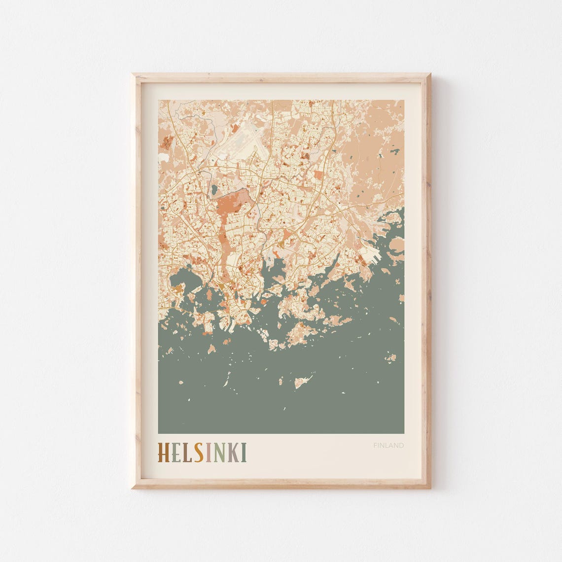 Helsinki Finland Scandinavian Boho City Map Wall Decor Poster