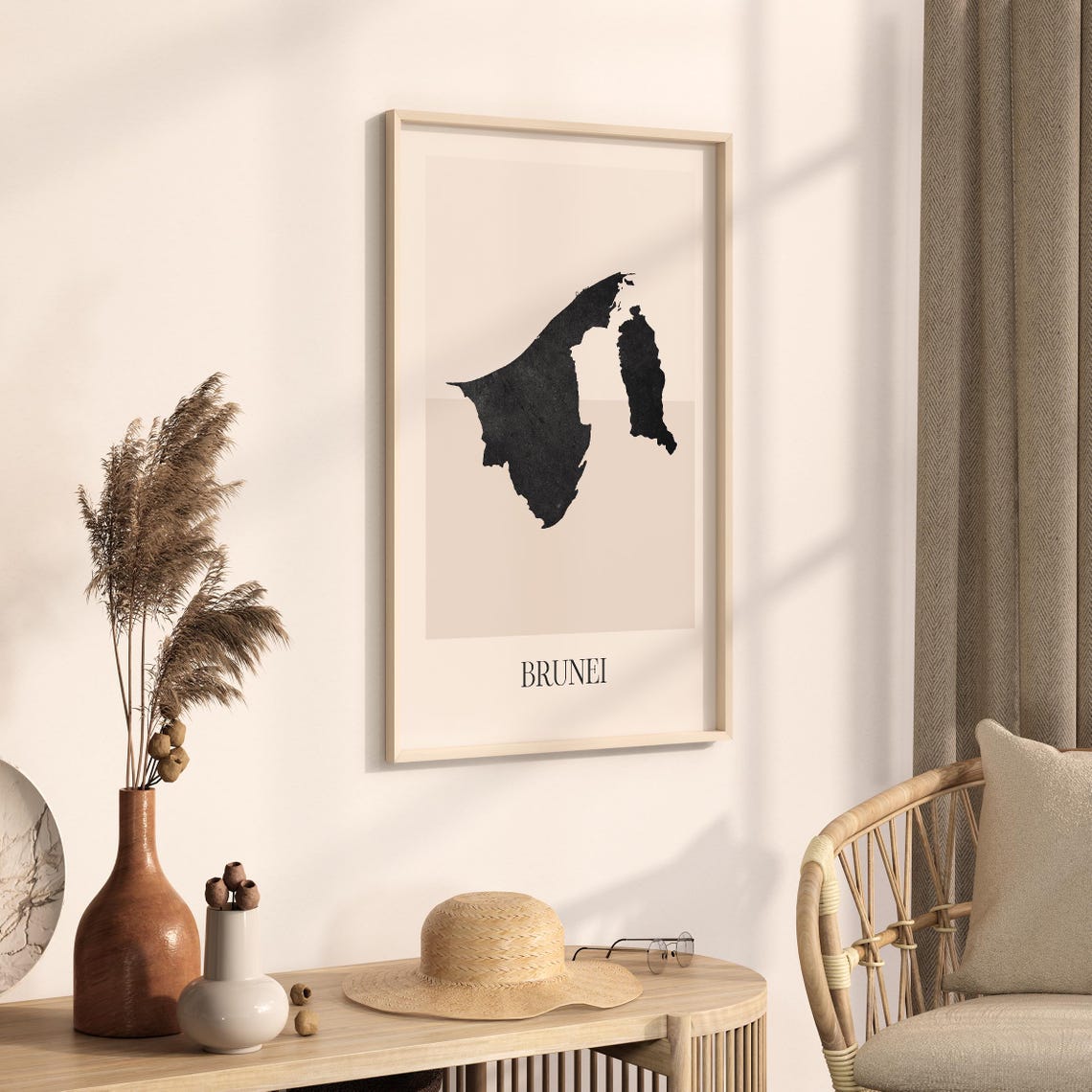 Brunei Boho Minimalist Black Country Silhouette Map Art Poster - Image 3