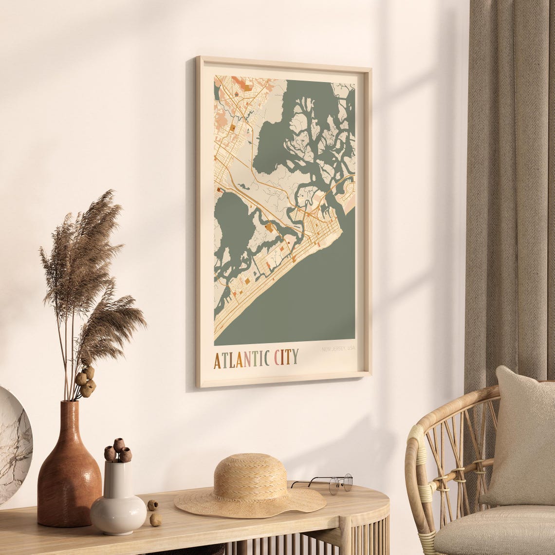 Atlantic City New Jersey Boho City Map Poster for Home Decor - Image 3