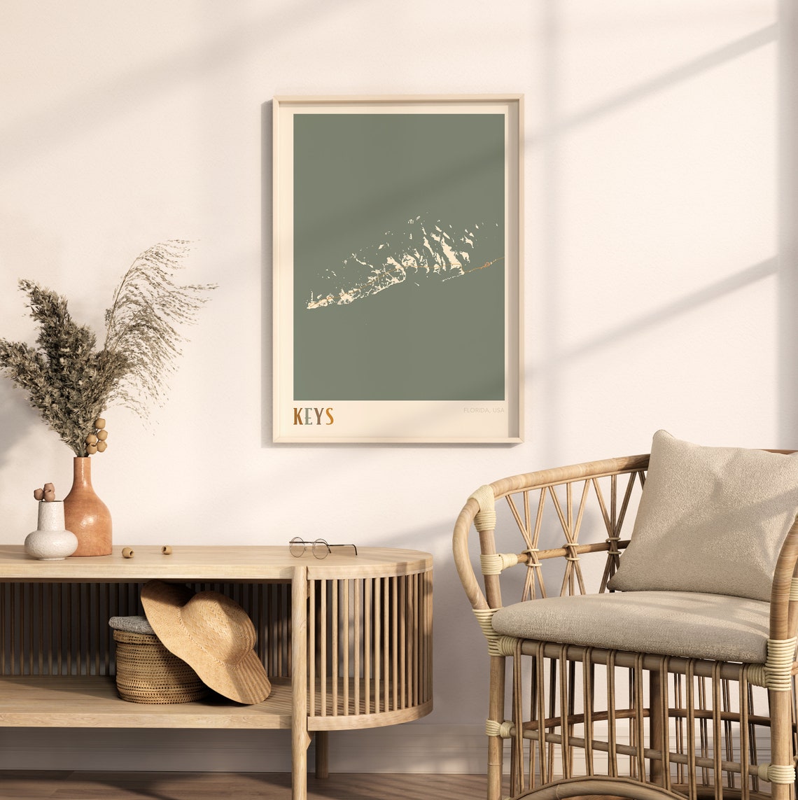 Florida Keys Florida City Map Poster Warm Retro Street Map Home Decor - Image 2