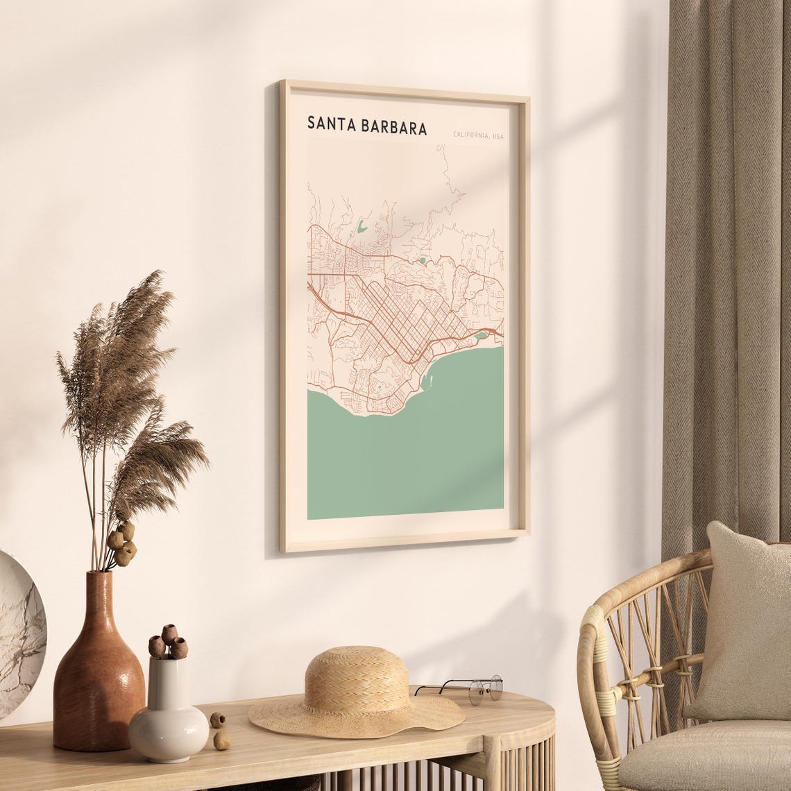 Santa Barbara California Coastal Minimalist City Street Map Poster - Image 3