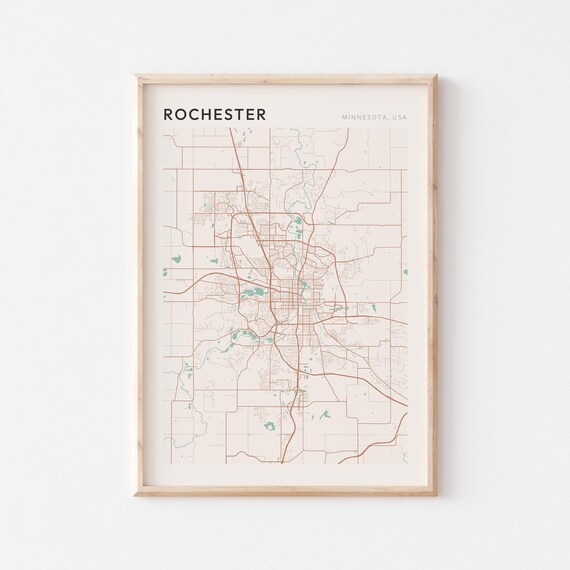 Rochester Minnesota Minimalist Copper Line Art Street Map Poster