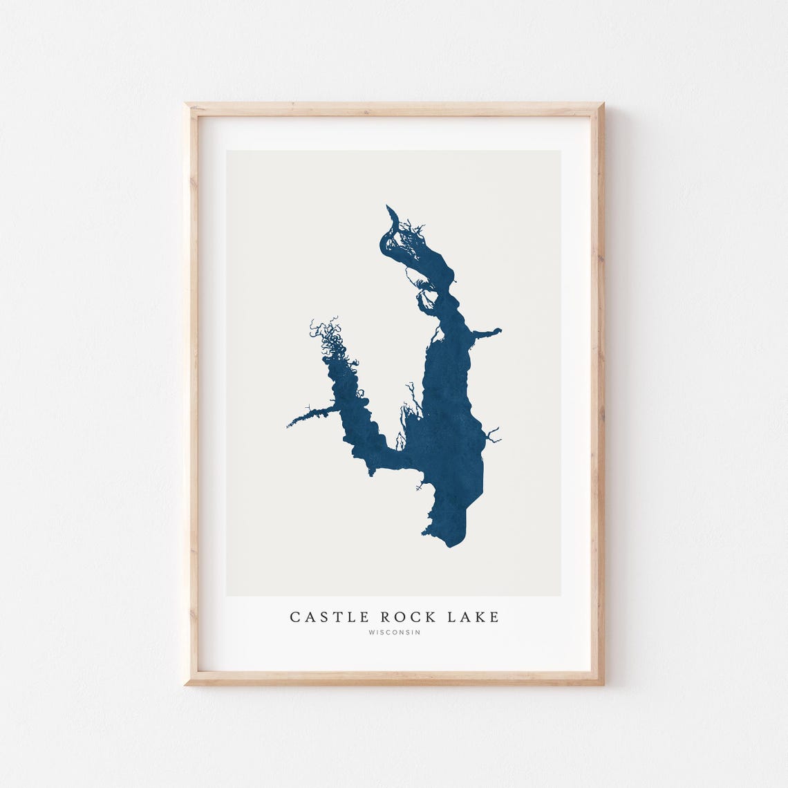 Castle Rock Lake Wisconsin Navy Blue Map Silhouette Art Poster