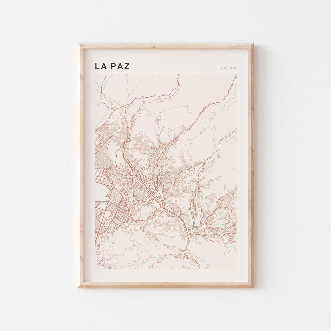 La Paz Bolivia Minimalist City Street Map Travel Keepsake Poster