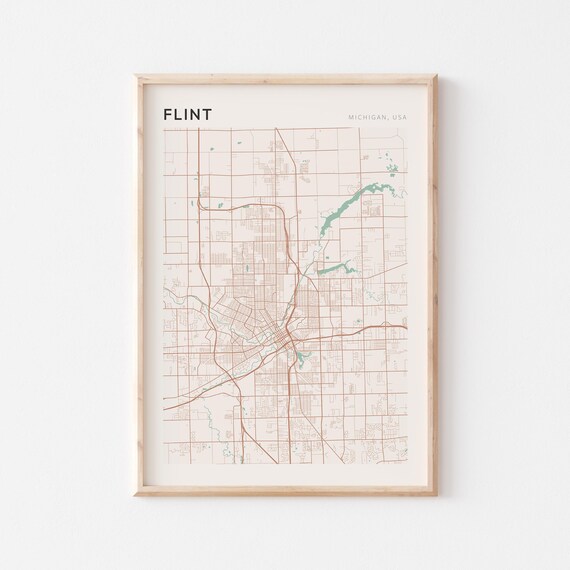 Flint Michigan USA Minimalist Sage Green City Street Map Poster