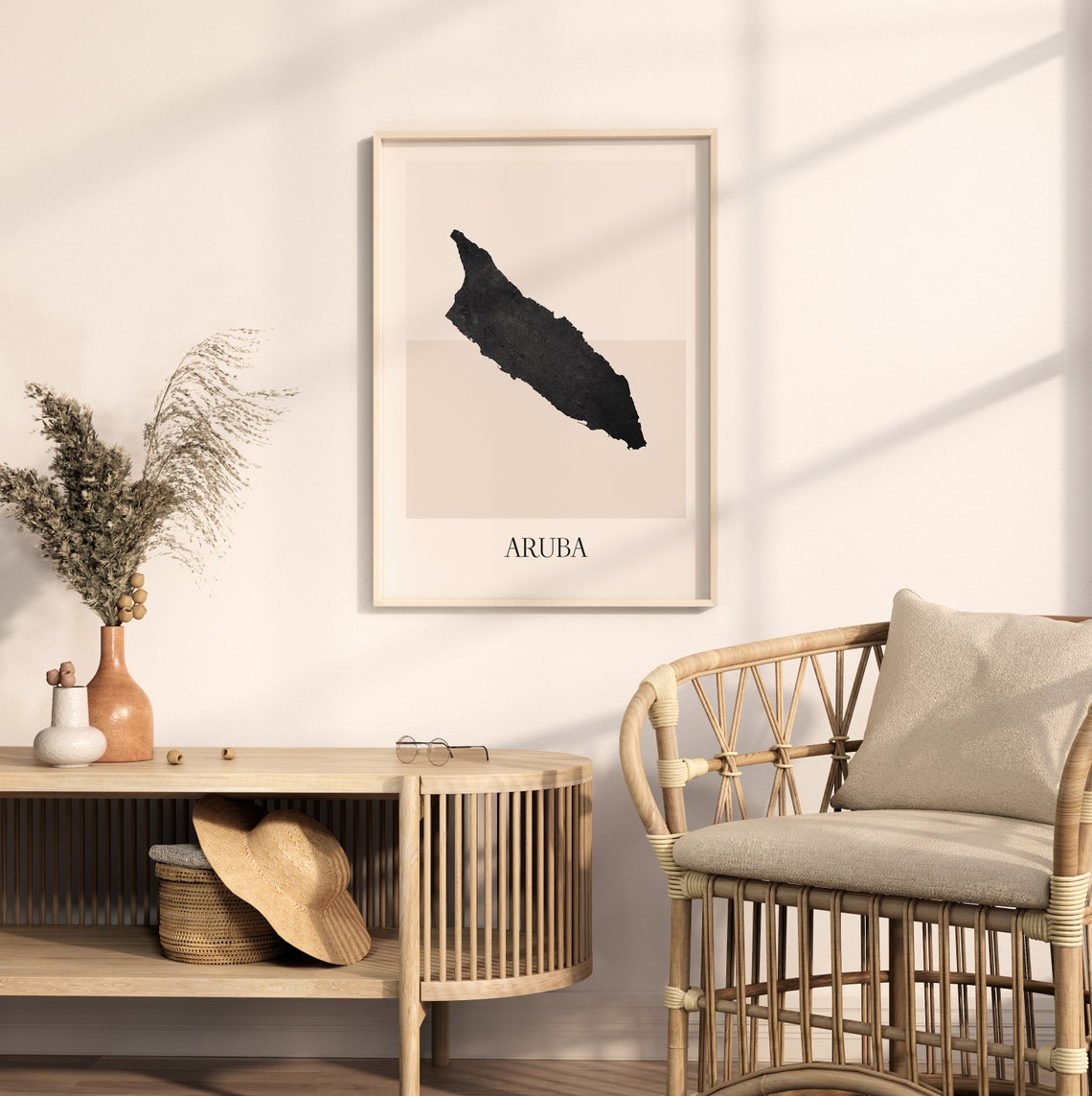 Aruba Caribbean Minimalist Tropical Black Silhouette Island Map Poster - Image 2