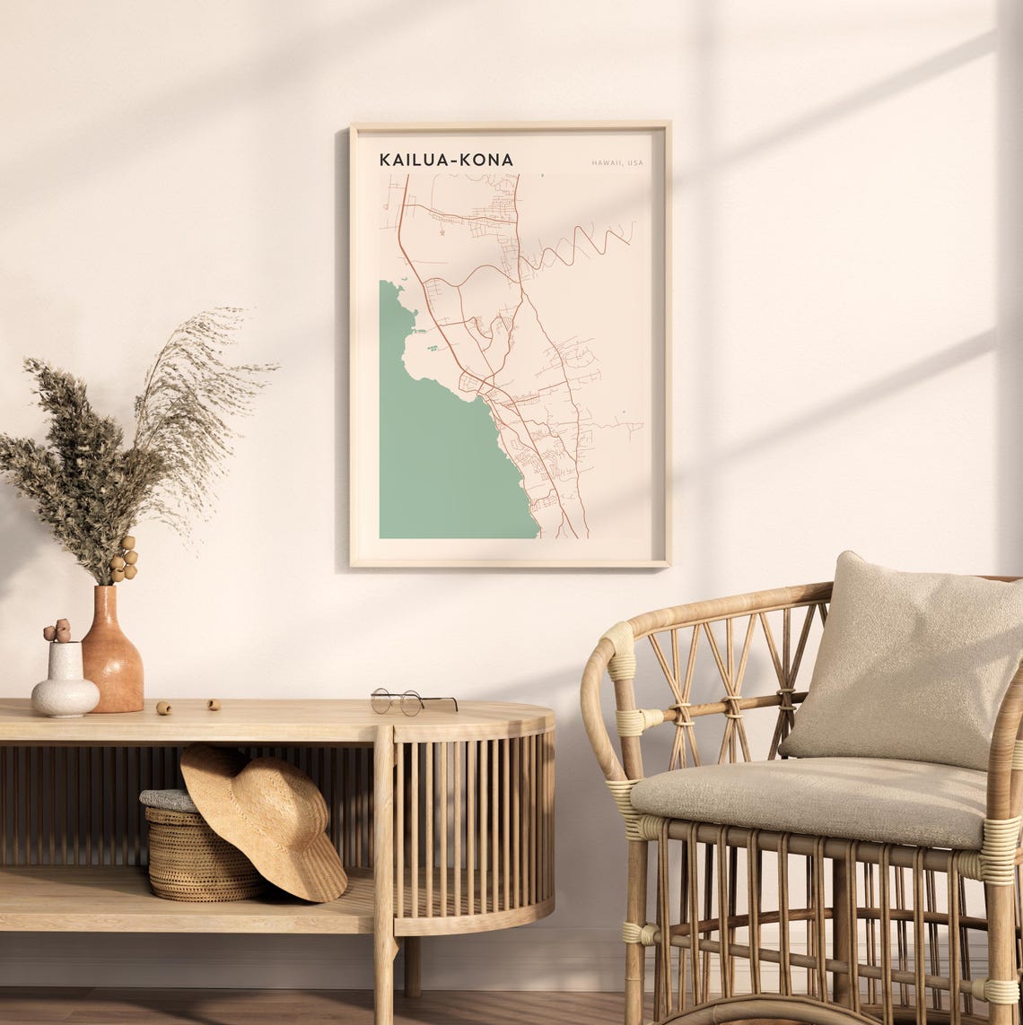 Kailua Kona Map Poster Kailua Kona Print Kailua Kona Poster Kailua Kona Wall Art Hawaii Travel Gift Farmhouse Wall Decor - Image 2