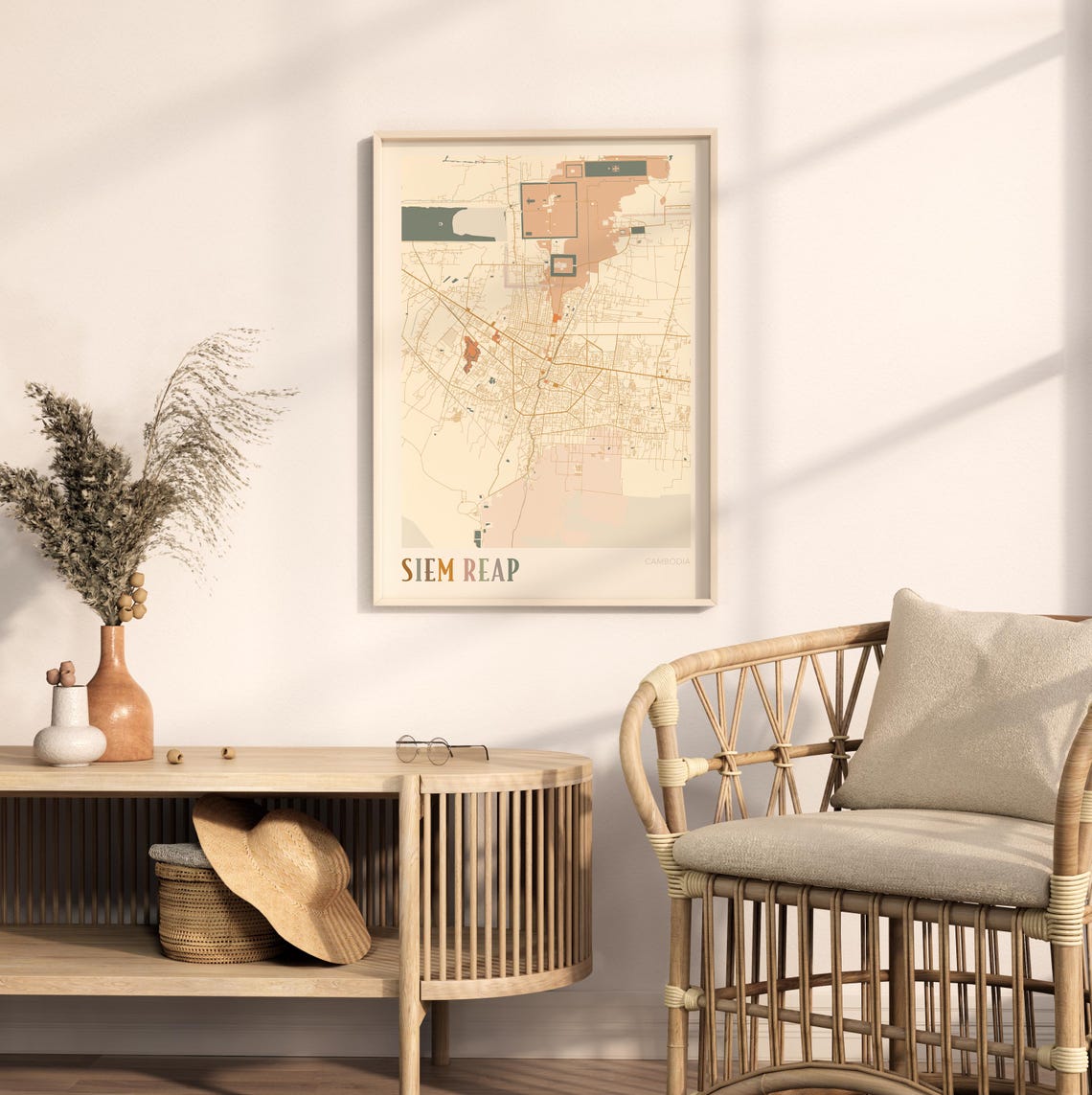 Siem Reap Cambodia Scandinavian Boho City Map Wall Decor Poster - Image 2