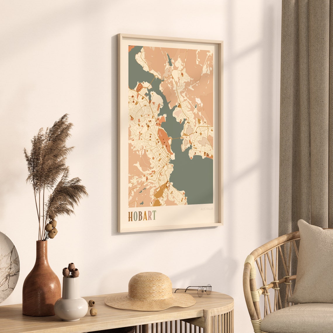 Hobart Australia Retro City Map Poster with Derwent River Harbour - Image 3