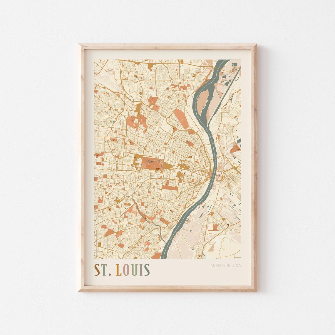 St. Louis Missouri Street Map Poster with Colorful Multicolor Typography