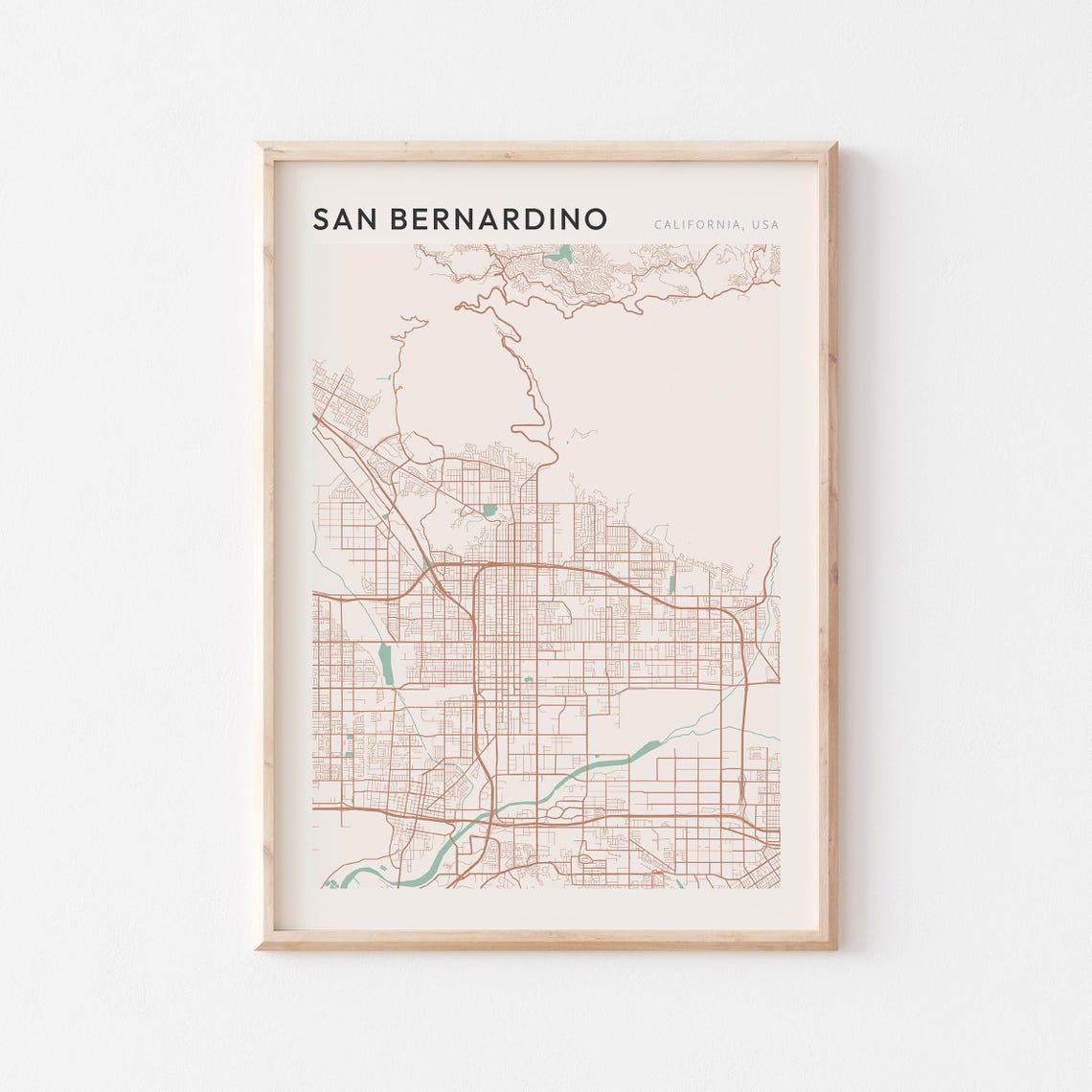San Bernardino California Minimalist City Street Map Wall Decor Poster