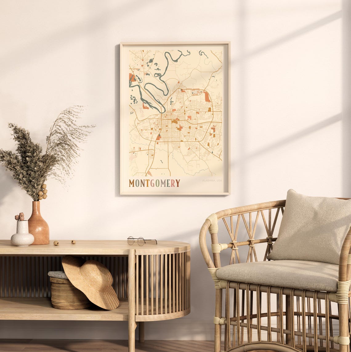 Montgomery Alabama Boho City Map Art Poster for Wanderlust Walls - Image 2